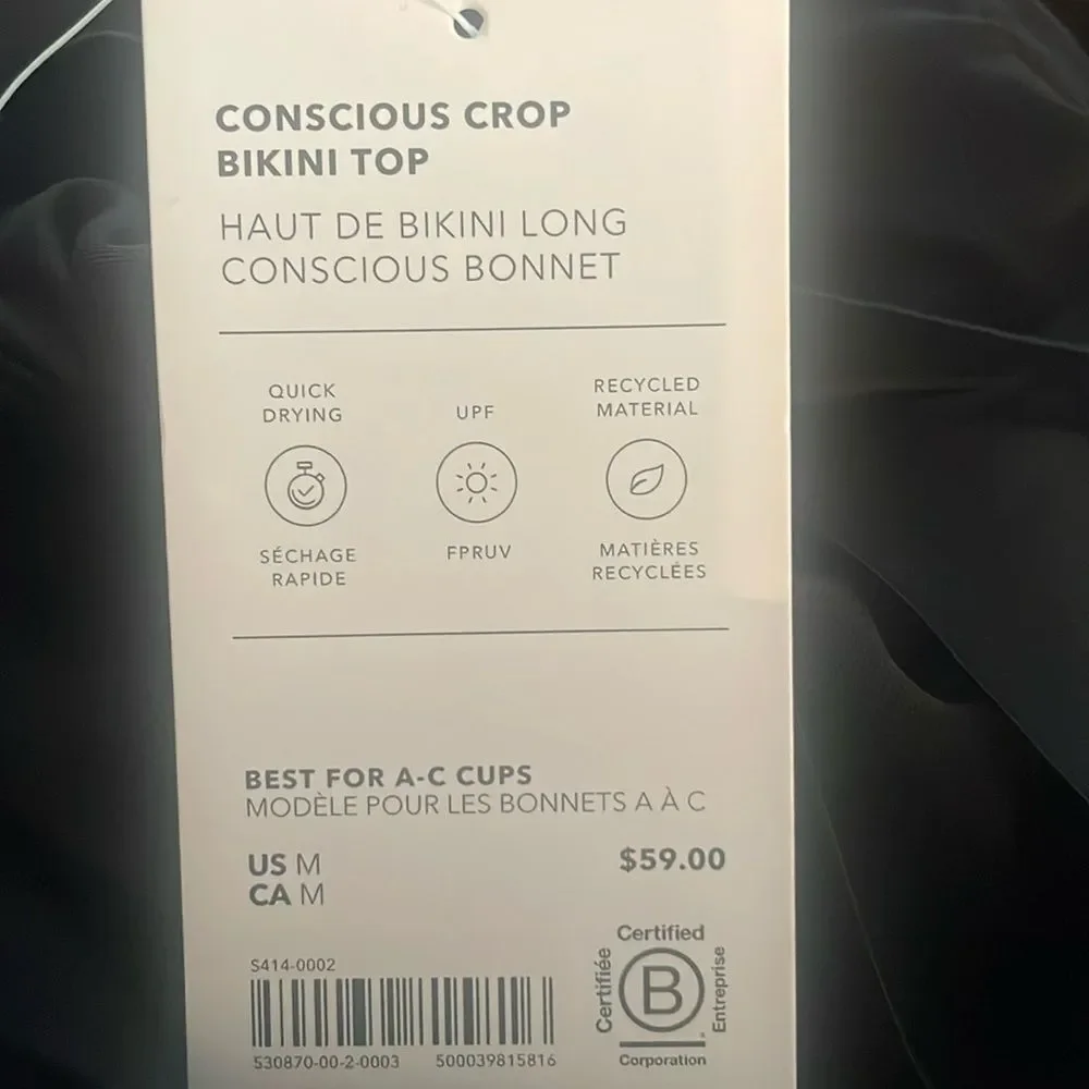 NWT Conscious Crop Bikini Top Medium  A-C Black - Picture 3 of 3